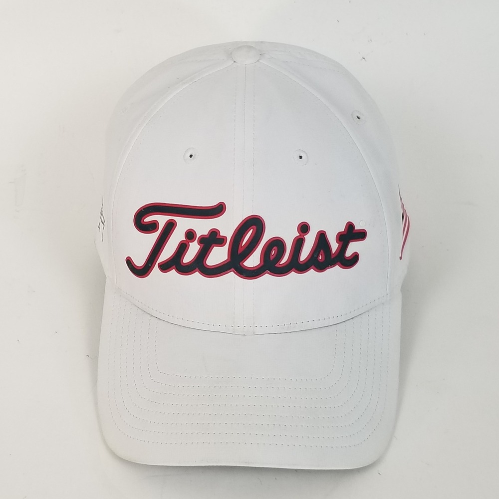 Titleist Golf Hat Mens OSFA White Performance Adjustable Strapback USA Flag Logo